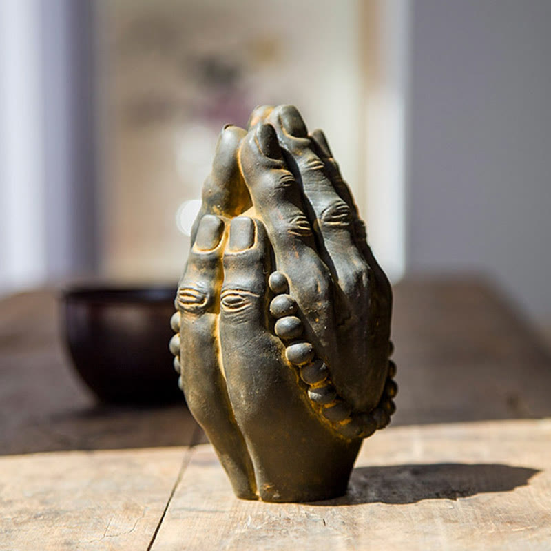 Handmade Rust & Polished Buddha Namaste Statue 15cm | Healing Sounds