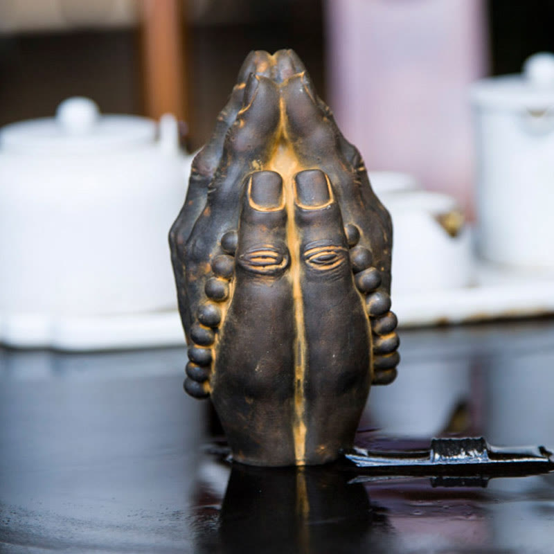 Handmade Rust & Polished Buddha Namaste Statue 15cm | Healing Sounds