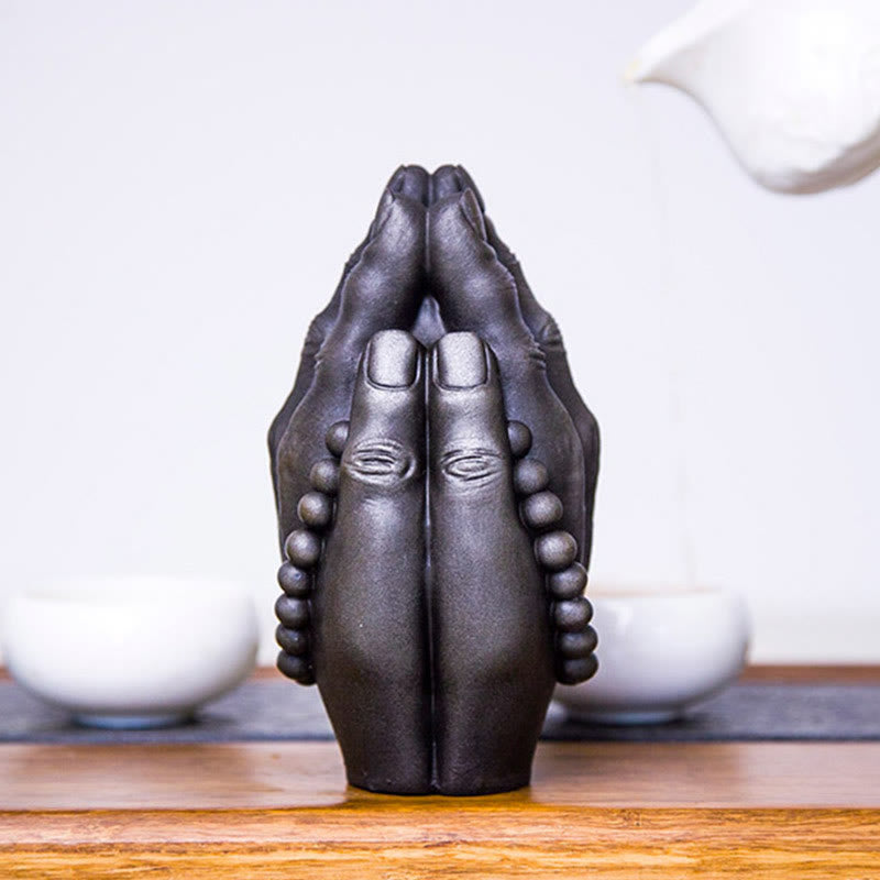 Handmade Rust & Polished Buddha Namaste Statue 15cm | Healing Sounds