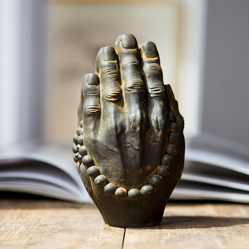 Handmade Rust & Polished Buddha Namaste Statue 15cm | Healing Sounds
