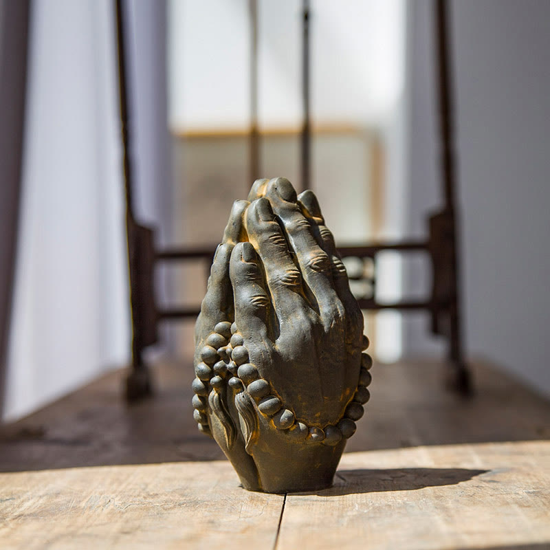 Handmade Rust & Polished Buddha Namaste Statue 15cm | Healing Sounds