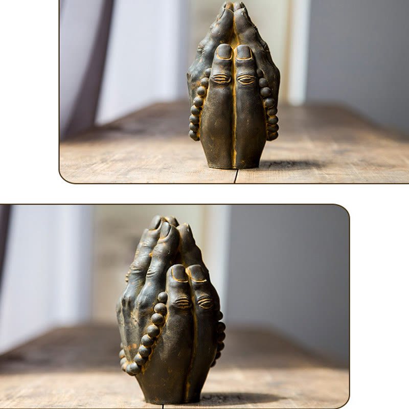 Handmade Rust & Polished Buddha Namaste Statue 15cm | Healing Sounds