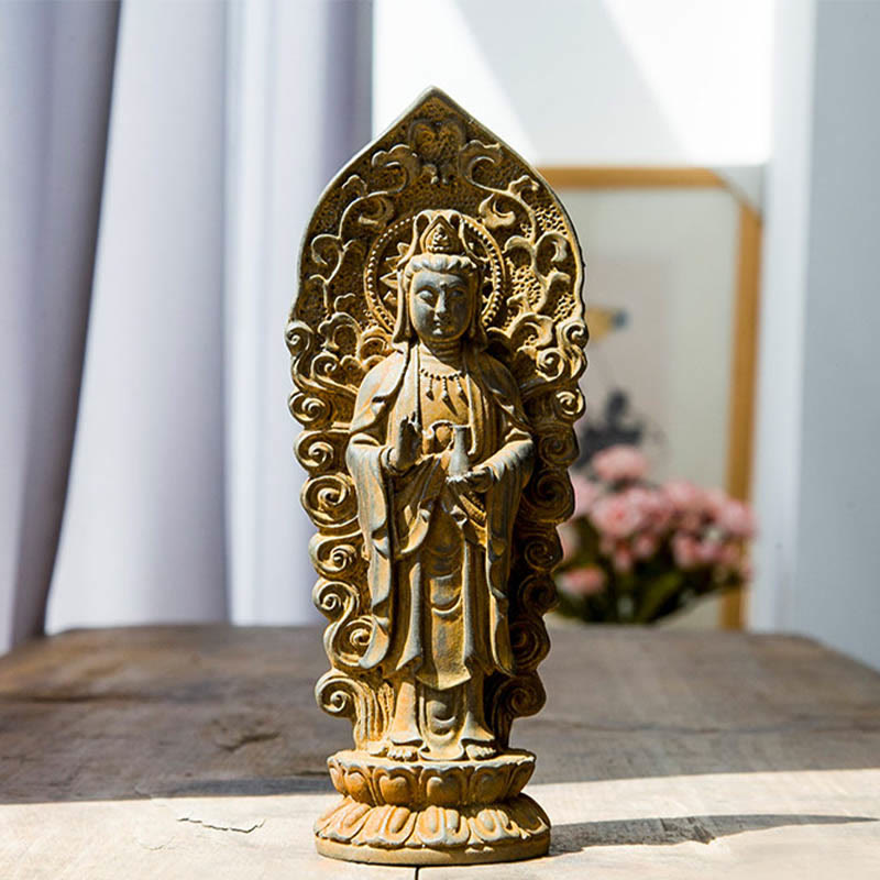 Handmade Amitabha Guanyin Iron Powder Buddha Statue 18cm