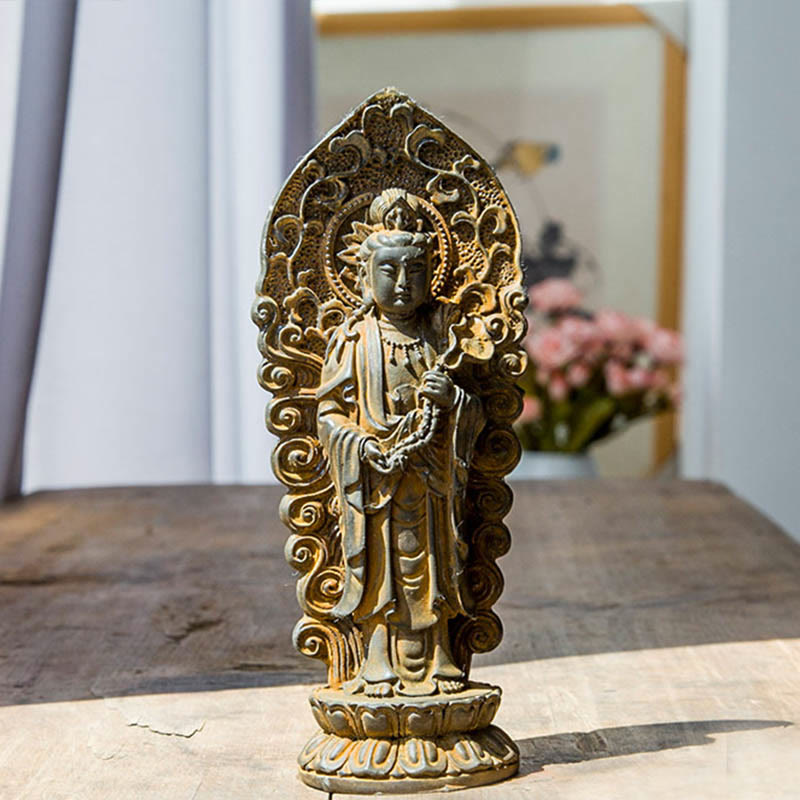Handmade Amitabha Guanyin Iron Powder Buddha Statue 18cm