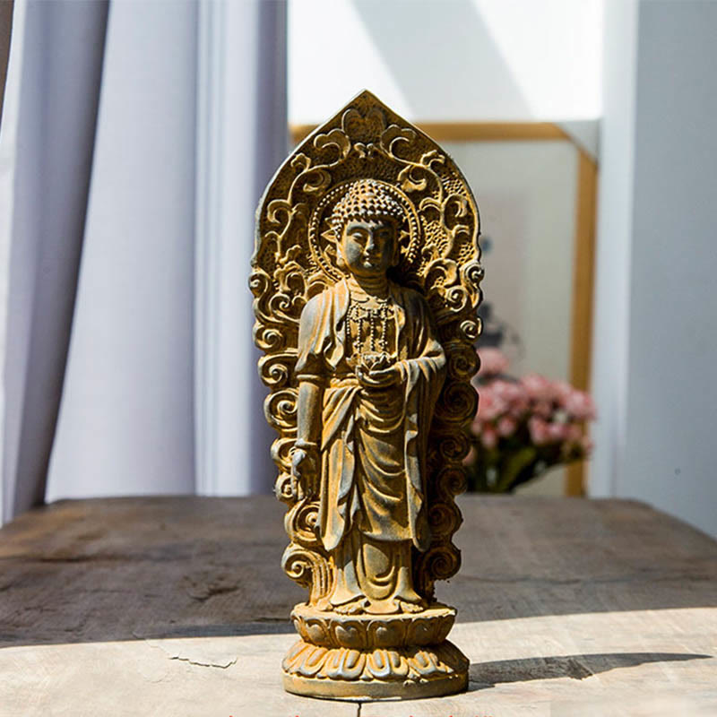 Handmade Amitabha Guanyin Iron Powder Buddha Statue 18cm