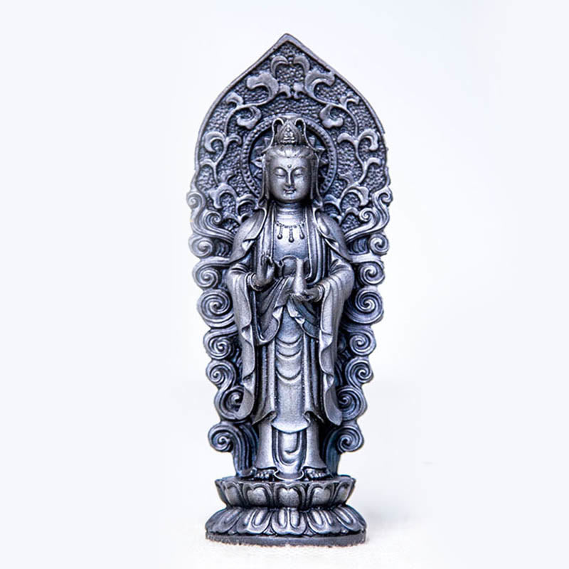 Handmade Amitabha Guanyin Iron Powder Buddha Statue 18cm