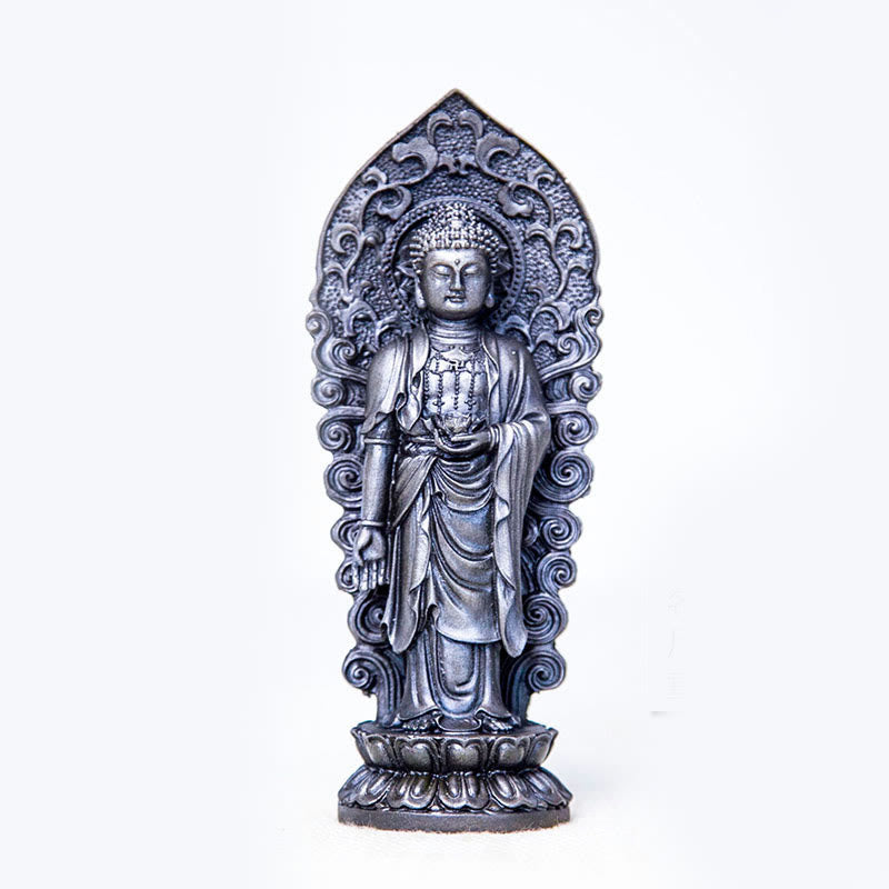 Handmade Amitabha Guanyin Iron Powder Buddha Statue 18cm