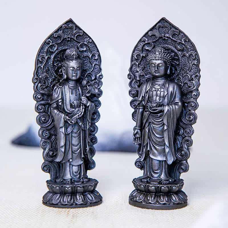 Handmade Amitabha Guanyin Iron Powder Buddha Statue 18cm