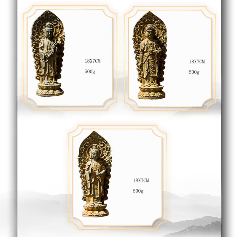 Handmade Amitabha Guanyin Iron Powder Buddha Statue 18cm