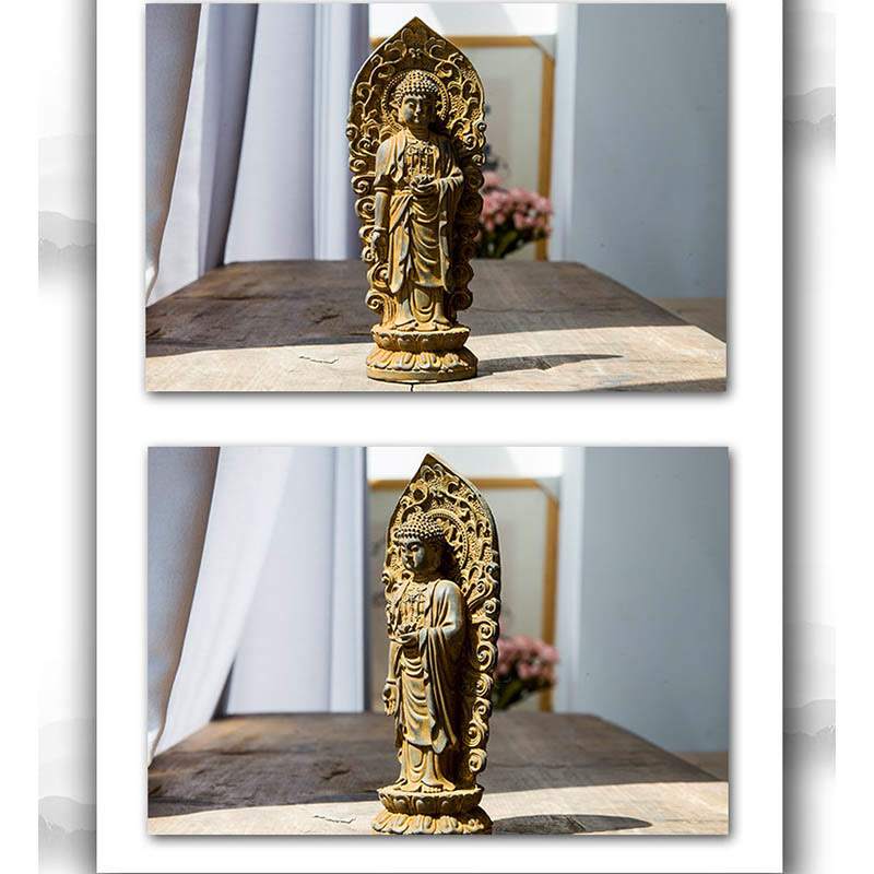 Handmade Amitabha Guanyin Iron Powder Buddha Statue 18cm