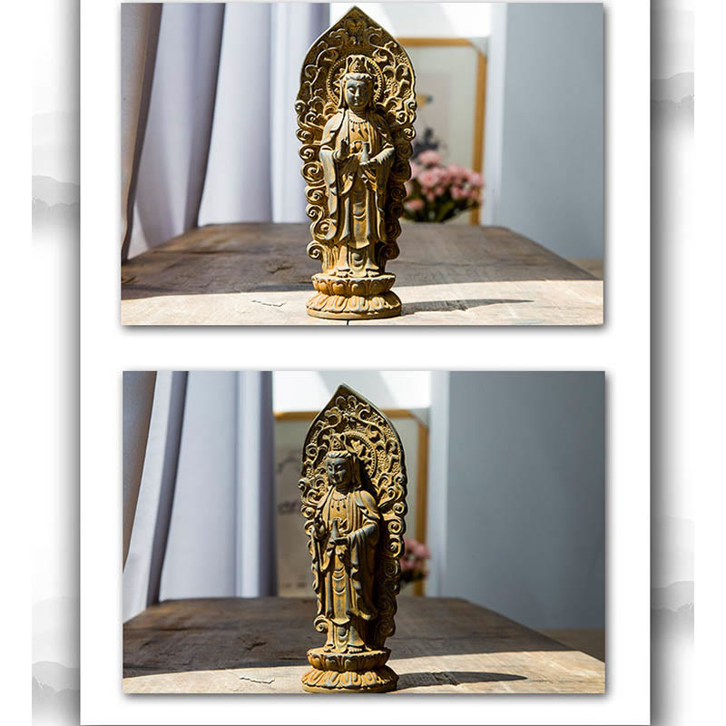 Handmade Amitabha Guanyin Iron Powder Buddha Statue 18cm