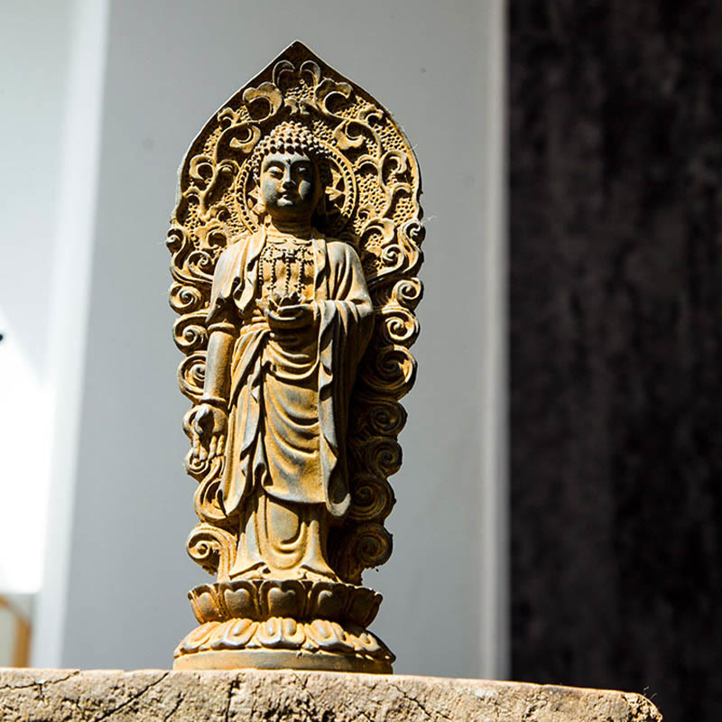 Handmade Amitabha Guanyin Iron Powder Buddha Statue 18cm