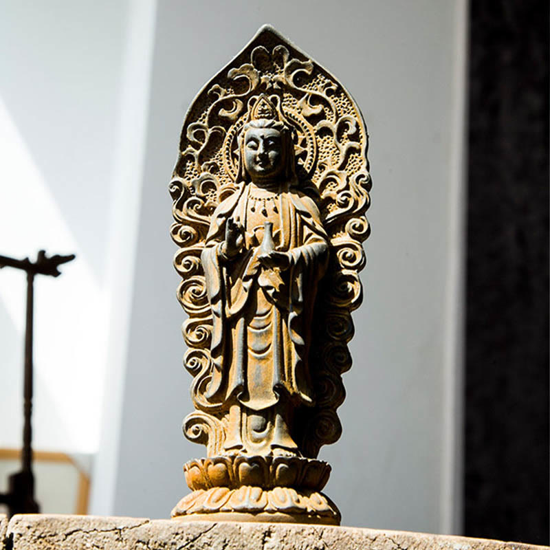 Handmade Amitabha Guanyin Iron Powder Buddha Statue 18cm