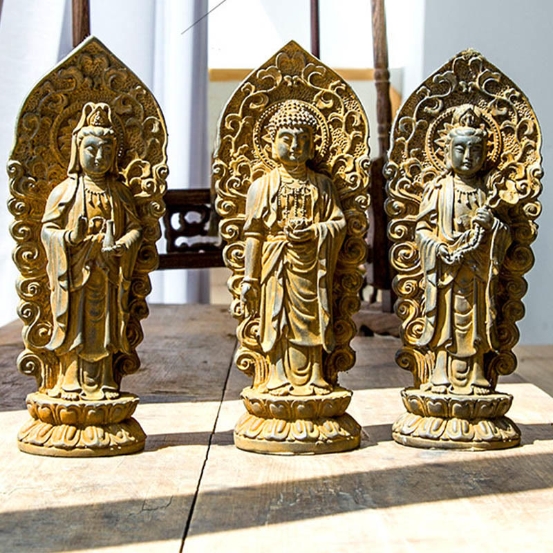 Handmade Amitabha Guanyin Iron Powder Buddha Statue 18cm