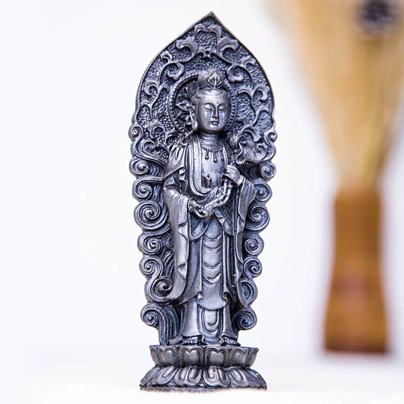 Handmade Amitabha Guanyin Iron Powder Buddha Statue 18cm