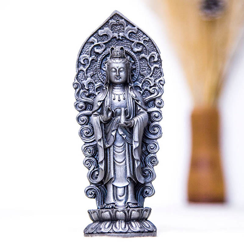 Handmade Amitabha Guanyin Iron Powder Buddha Statue 18cm