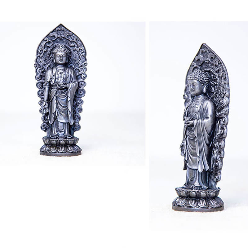 Handmade Amitabha Guanyin Iron Powder Buddha Statue 18cm