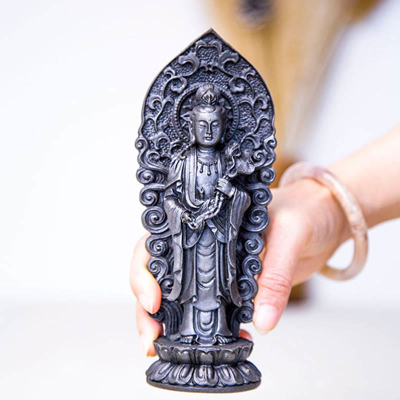 Handmade Amitabha Guanyin Iron Powder Buddha Statue 18cm