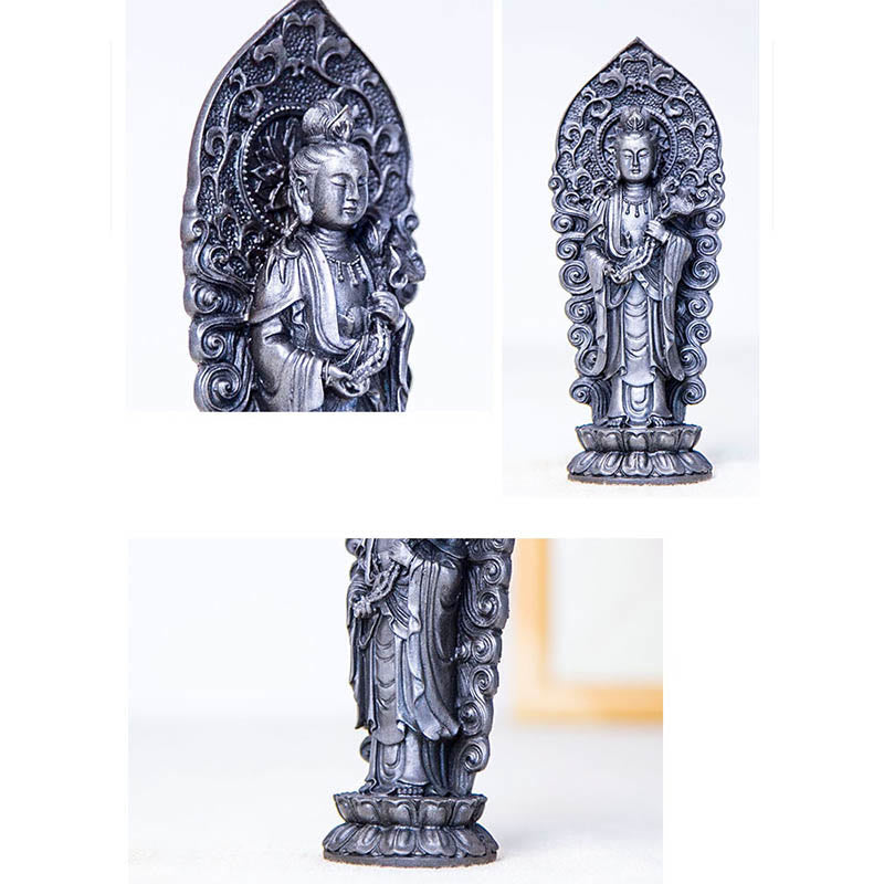 Handmade Amitabha Guanyin Iron Powder Buddha Statue 18cm