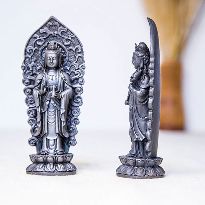 Handmade Amitabha Guanyin Iron Powder Buddha Statue 18cm