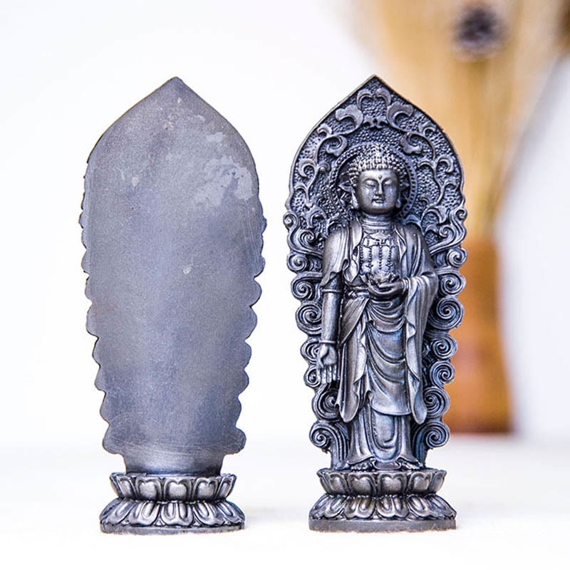Handmade Amitabha Guanyin Iron Powder Buddha Statue 18cm