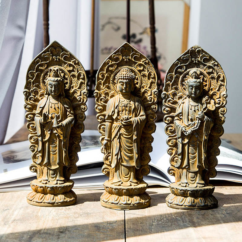 Handmade Amitabha Guanyin Iron Powder Buddha Statue 18cm
