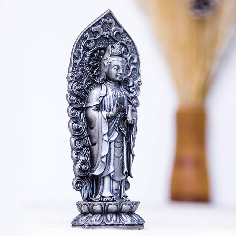 Handmade Amitabha Guanyin Iron Powder Buddha Statue 18cm