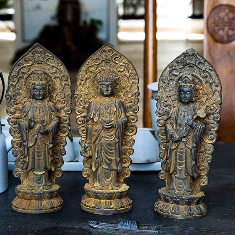 Handmade Amitabha Guanyin Iron Powder Buddha Statue 18cm