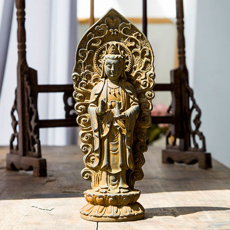 Handmade Amitabha Guanyin Iron Powder Buddha Statue 18cm