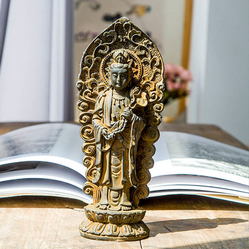 Handmade Amitabha Guanyin Iron Powder Buddha Statue 18cm