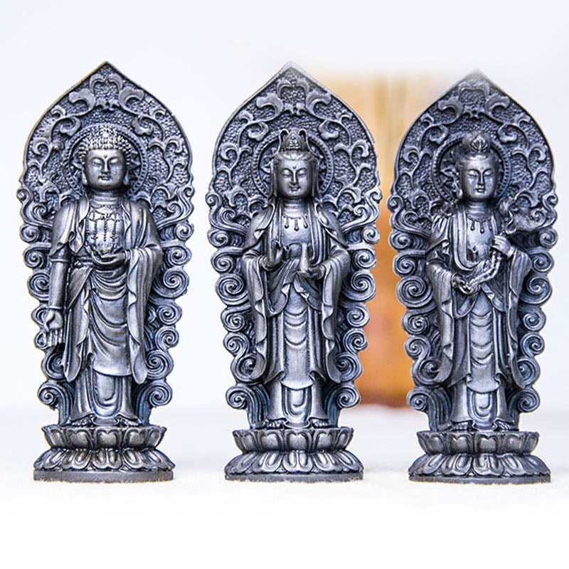 Handmade Amitabha Guanyin Iron Powder Buddha Statue 18cm