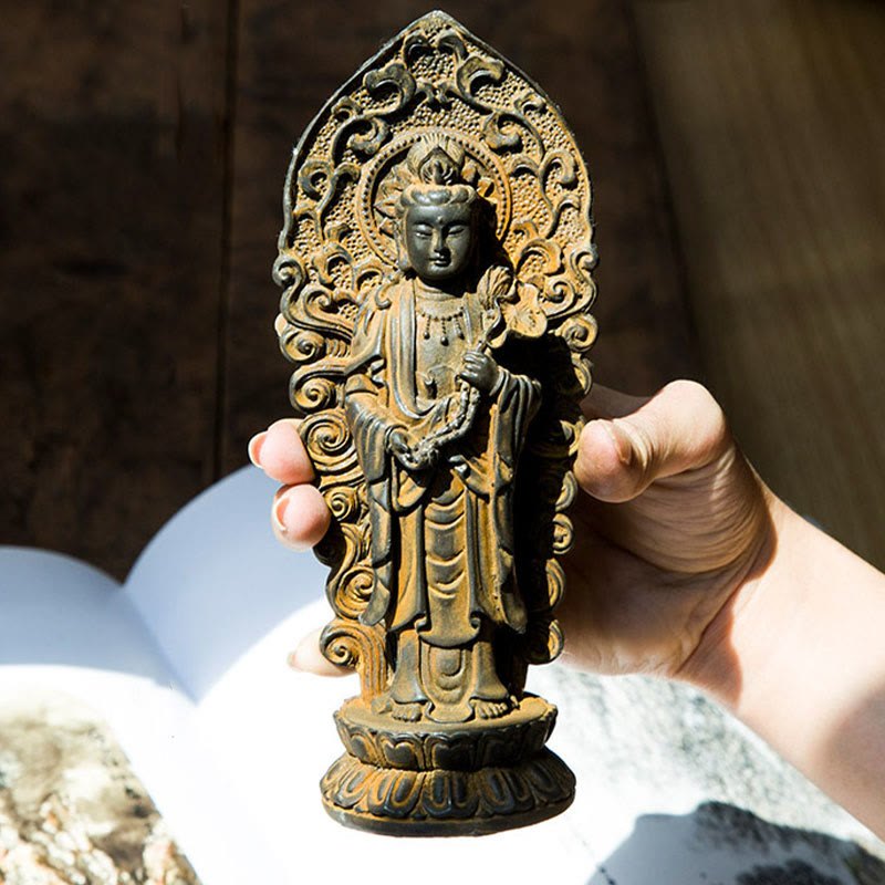 Handmade Amitabha Guanyin Iron Powder Buddha Statue 18cm