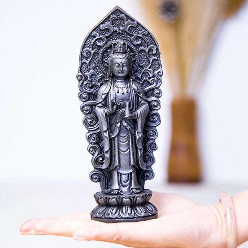 Handmade Amitabha Guanyin Iron Powder Buddha Statue 18cm