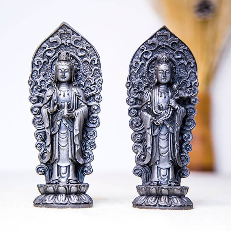 Handmade Amitabha Guanyin Iron Powder Buddha Statue 18cm