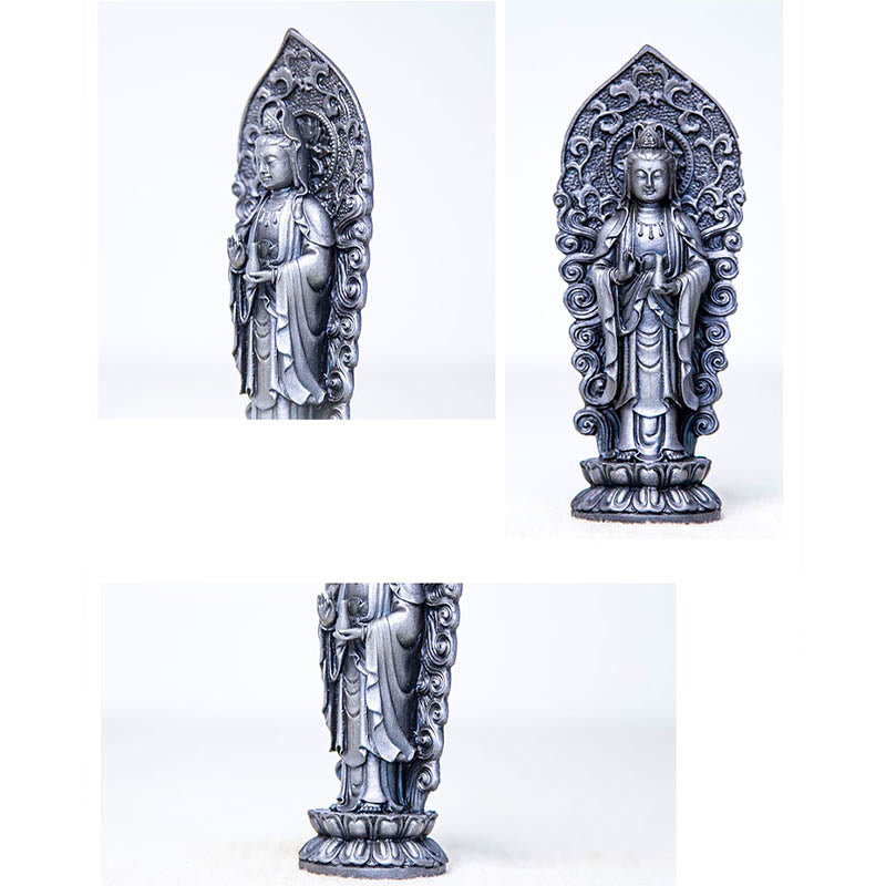 Handmade Amitabha Guanyin Iron Powder Buddha Statue 18cm