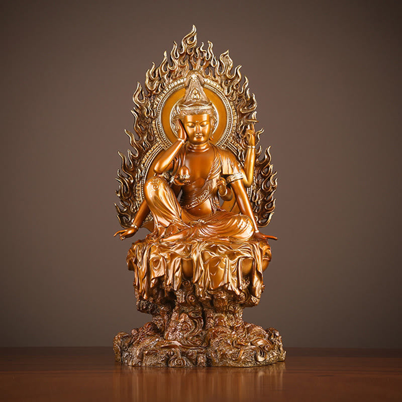 24cm Brass Avalokitesvara Buddha Statue for Success