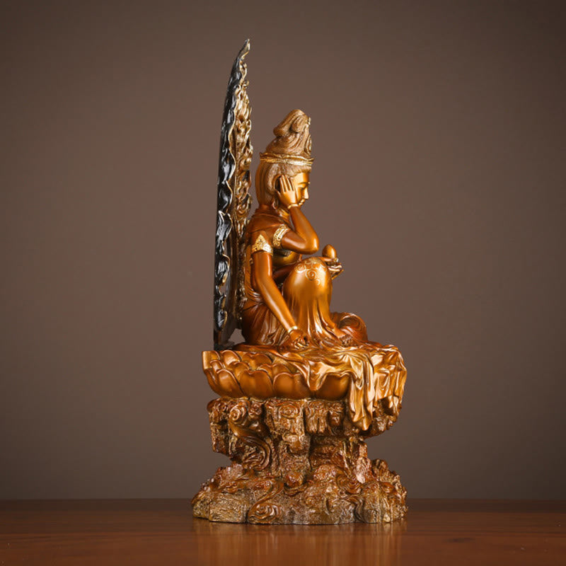 24cm Brass Avalokitesvara Buddha Statue for Success