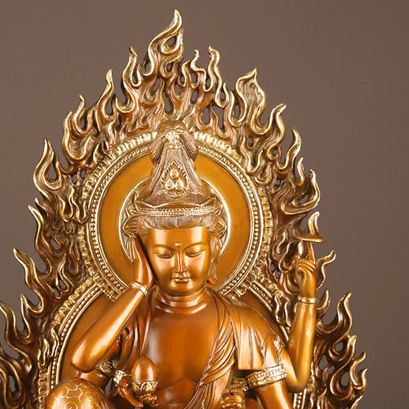 24cm Brass Avalokitesvara Buddha Statue for Success