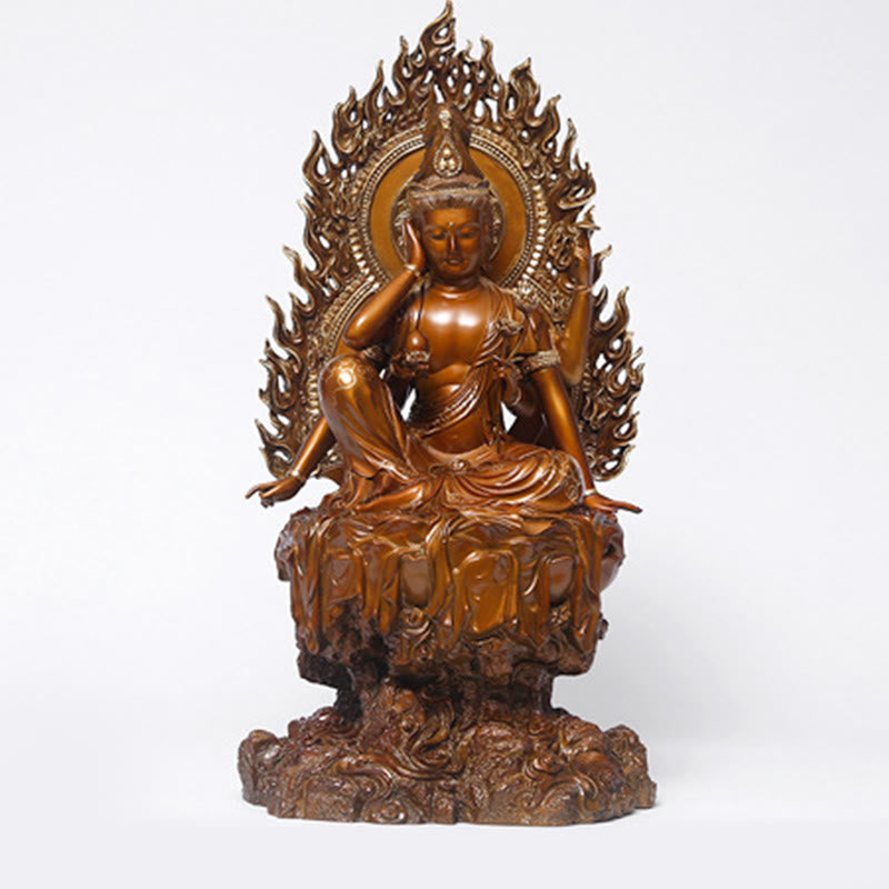 24cm Brass Avalokitesvara Buddha Statue for Success