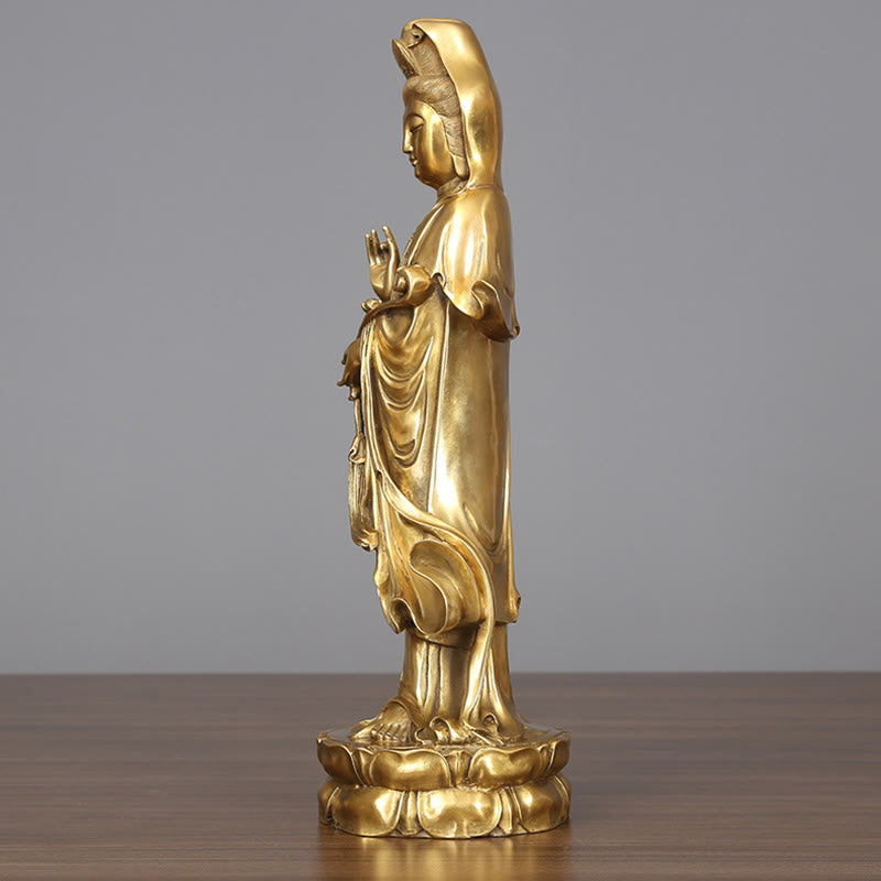 Large Golden Avalokitesvara Buddha Statue 14x44.5cm Copper Brass