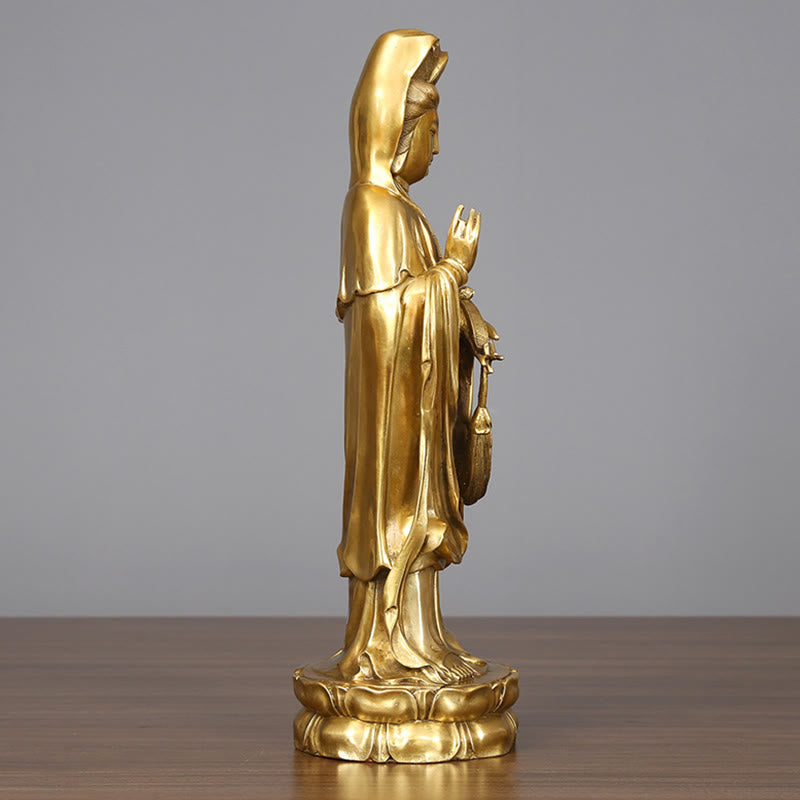 Large Golden Avalokitesvara Buddha Statue 14x44.5cm Copper Brass