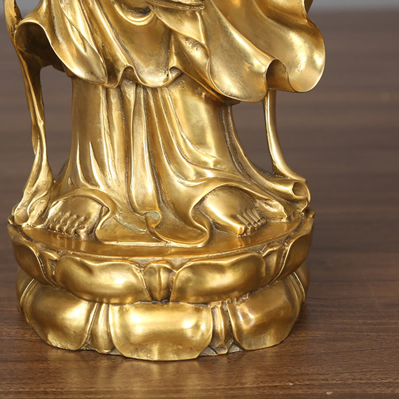 Large Golden Avalokitesvara Buddha Statue 14x44.5cm Copper Brass
