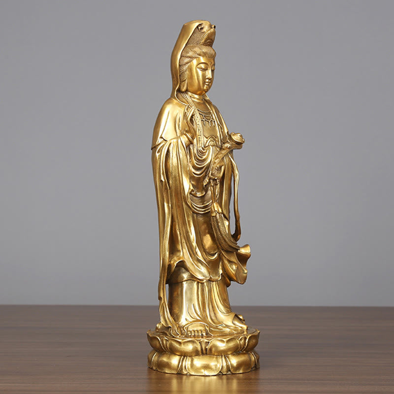 Large Golden Avalokitesvara Buddha Statue 14x44.5cm Copper Brass