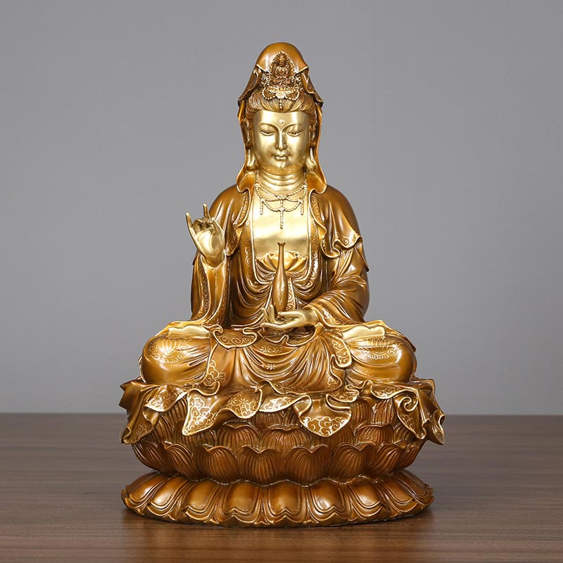 Kwan Yin Copper Buddha Statue 27in for Harmony & Peace
