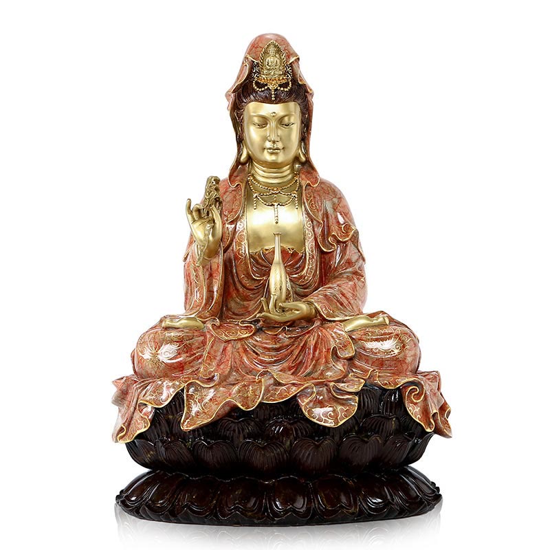 Kwan Yin Copper Buddha Statue 27in for Harmony & Peace