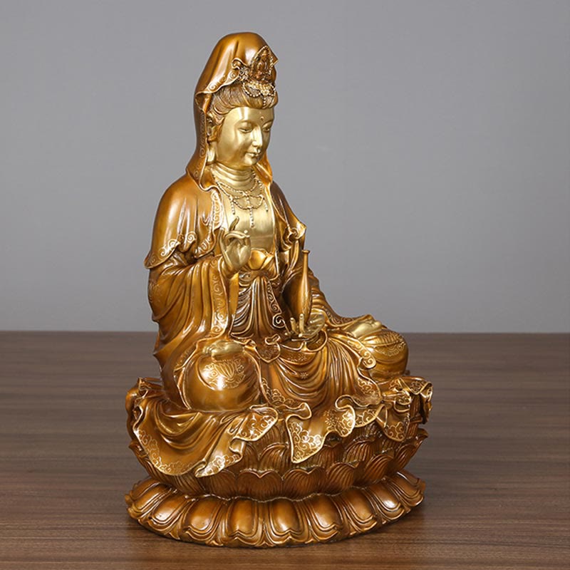 Kwan Yin Copper Buddha Statue 27in for Harmony & Peace