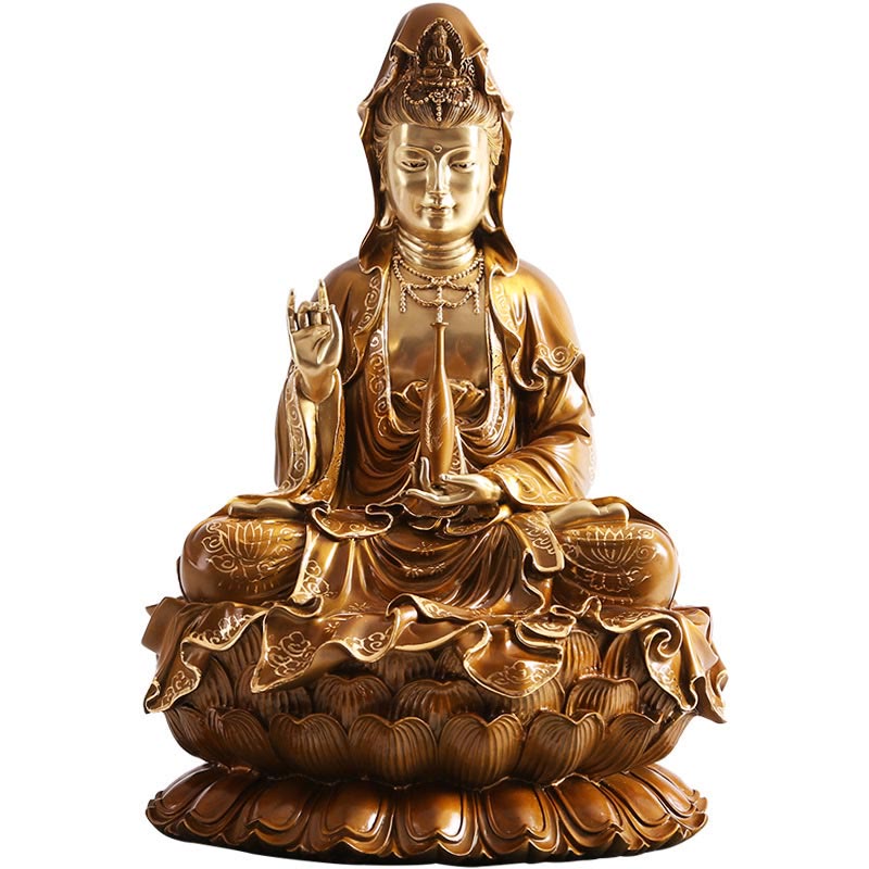 Kwan Yin Copper Buddha Statue 27in for Harmony & Peace