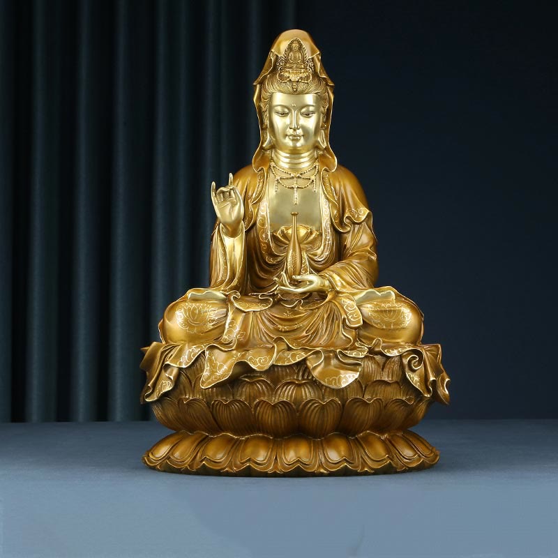 Kwan Yin Copper Buddha Statue 27in for Harmony & Peace