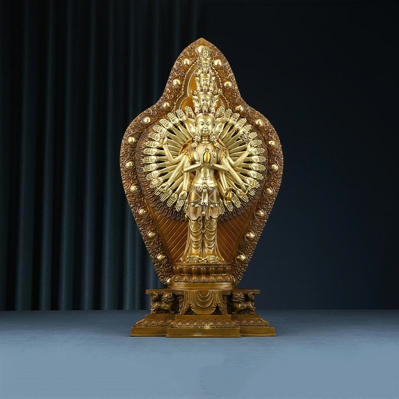 Large Avalokitesvara Buddha Statue in Brass and Copper, 65cm