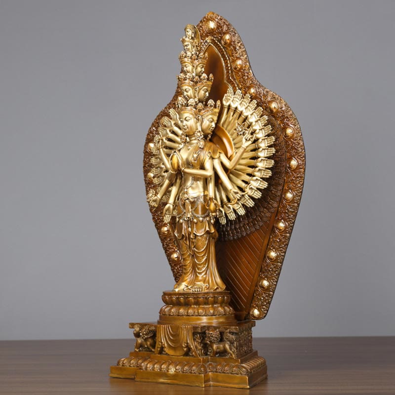 Large Avalokitesvara Buddha Statue in Brass and Copper, 65cm